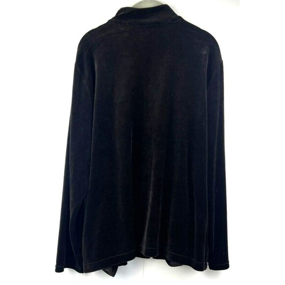 Chicos Jacket Size XL Velour Zip up Chocolate Brown Gold Zipper Pockets Soft - Picture 5 of 6